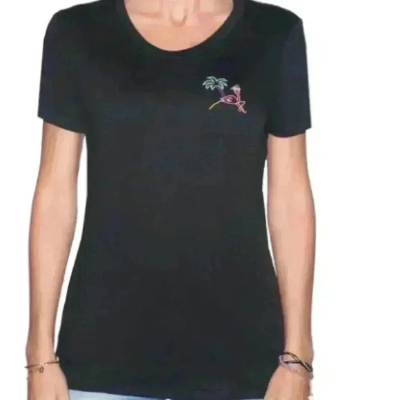 Bichon Miami - Retro Flamingo Black T-Shirt - Woman | Glows in the dark - Picture 3 of 9